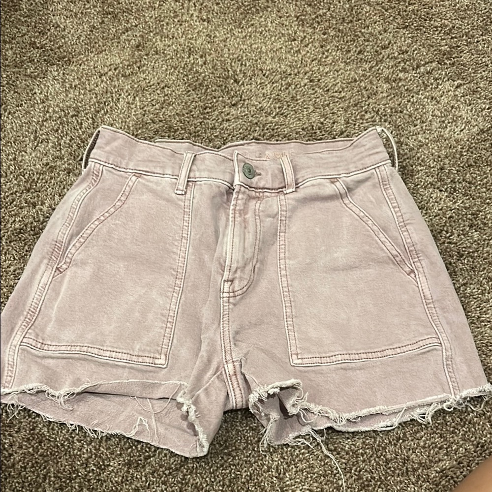 American Eagle Outfitters Pink Jean Shorts High-Waisted Frayed Hem